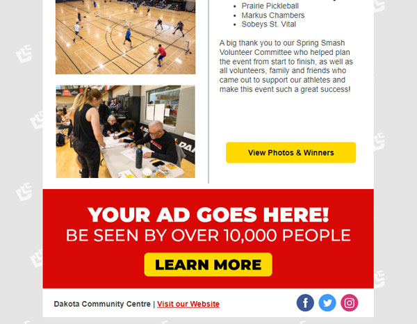 Advertise Newsletter Footer - Dakota Community Centre - Winnipeg MB