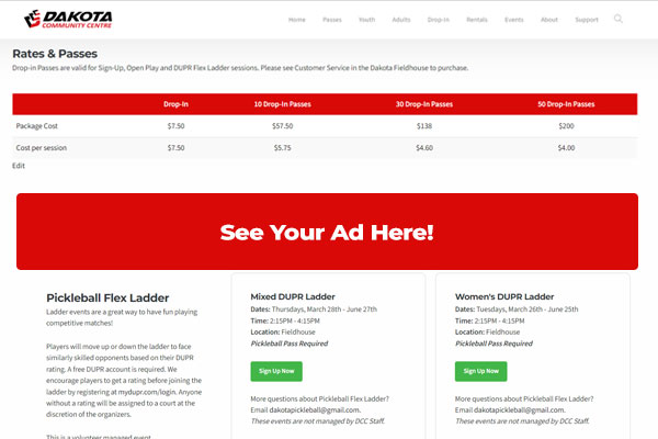 Advertise Website Banner - Dakota Community Centre - Winnipeg MB