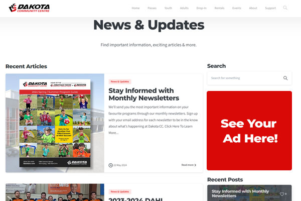 Advertise Website News - Dakota Community Centre - Winnipeg MB