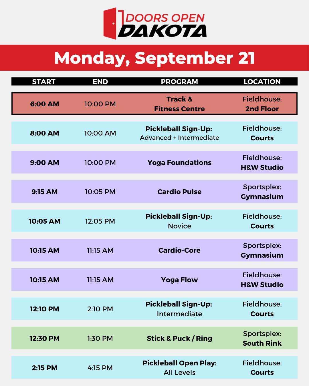 1 Monday - Dakota Community Centre - Winnipeg MB