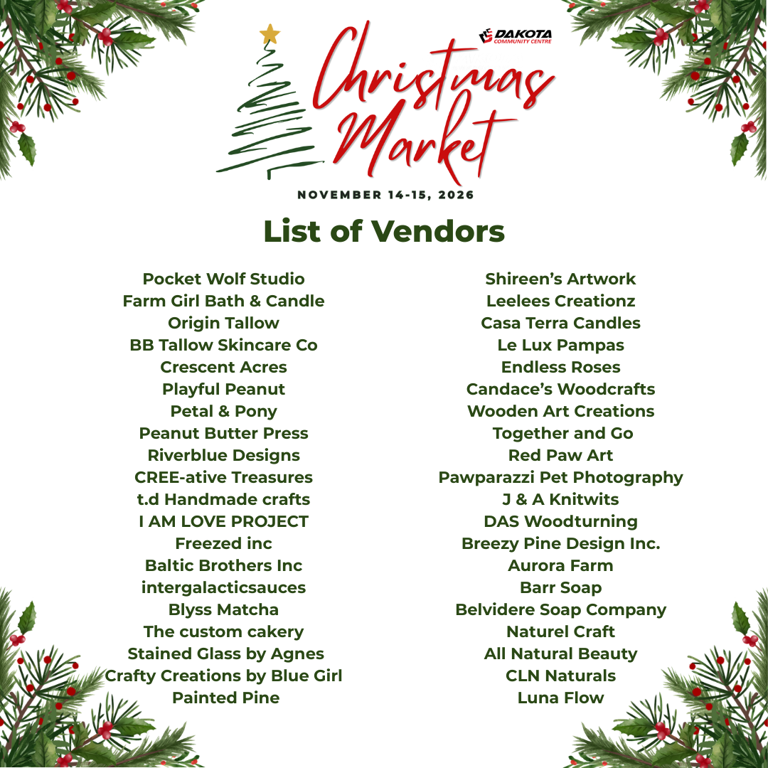 Christmas Market 2026 List of Vendors 1 - Dakota Community Centre - Winnipeg MB