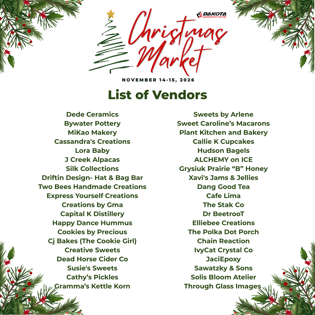 Christmas Market 2026 List of Vendors 2 - Dakota Community Centre - Winnipeg MB